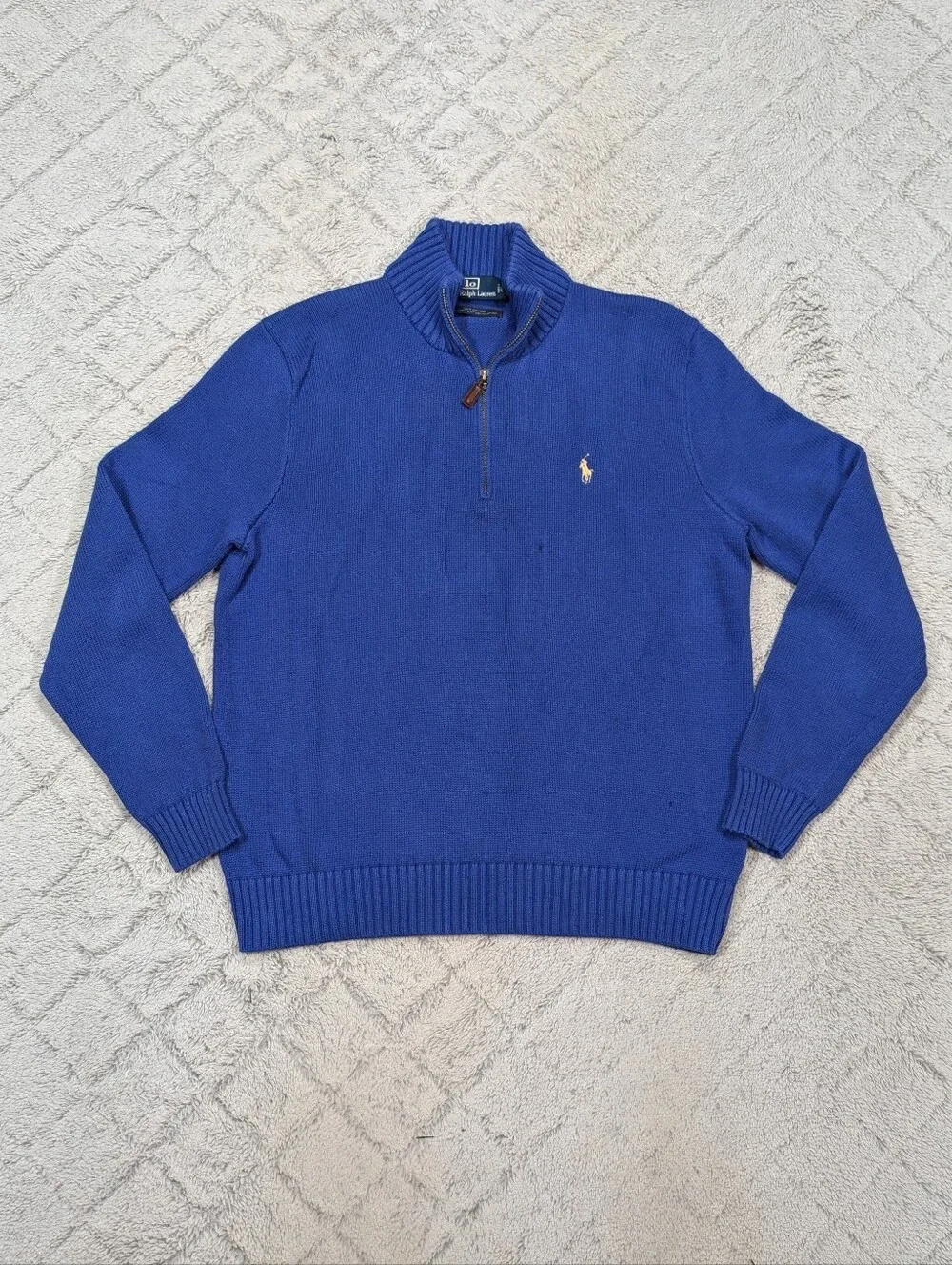 Polo Ralph Lauren Sweater Mens L Blue ¼ Zip Pullover Classic Preppy Cotton Knit